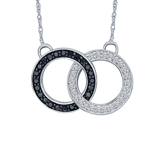 1/4 CTW Black & White Diamond Necklace Double Circle Pendant