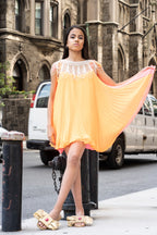 Orange/Pink Pleated Minidress