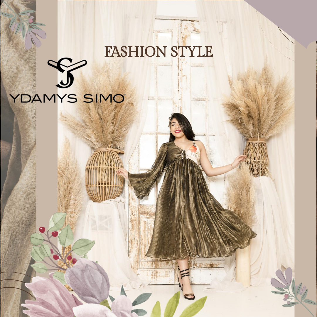 Long Sleeve One Shoulder Pleated Midi Dress