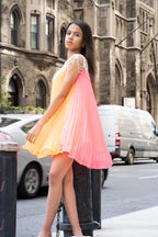 Orange/Pink Pleated Minidress