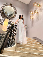 Sleeveless V Neck Sparkly Rainbow Sequin Long Dress